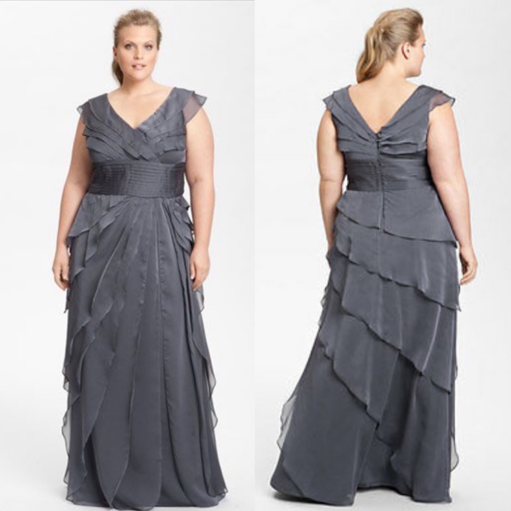 Adrianna Papell iridescent petal chiffon long dress - Picture 3 of 11